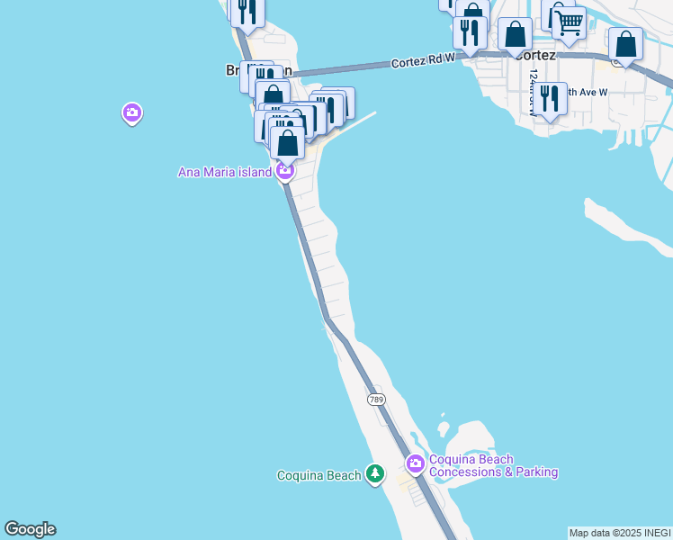 map of restaurants, bars, coffee shops, grocery stores, and more near 110 10th Street South in Bradenton Beach
