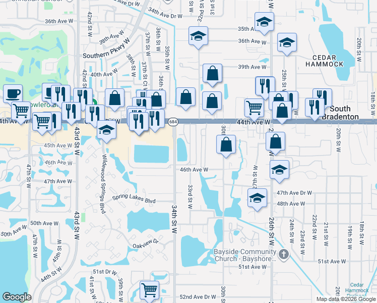 map of restaurants, bars, coffee shops, grocery stores, and more near 4515 Calm Harbor Street in Bradenton