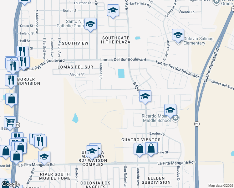 map of restaurants, bars, coffee shops, grocery stores, and more near 4201 Katiana Drive in Laredo