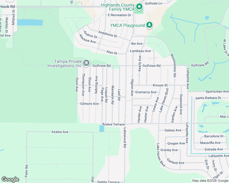 map of restaurants, bars, coffee shops, grocery stores, and more near 4123 Leaf Road in Sebring