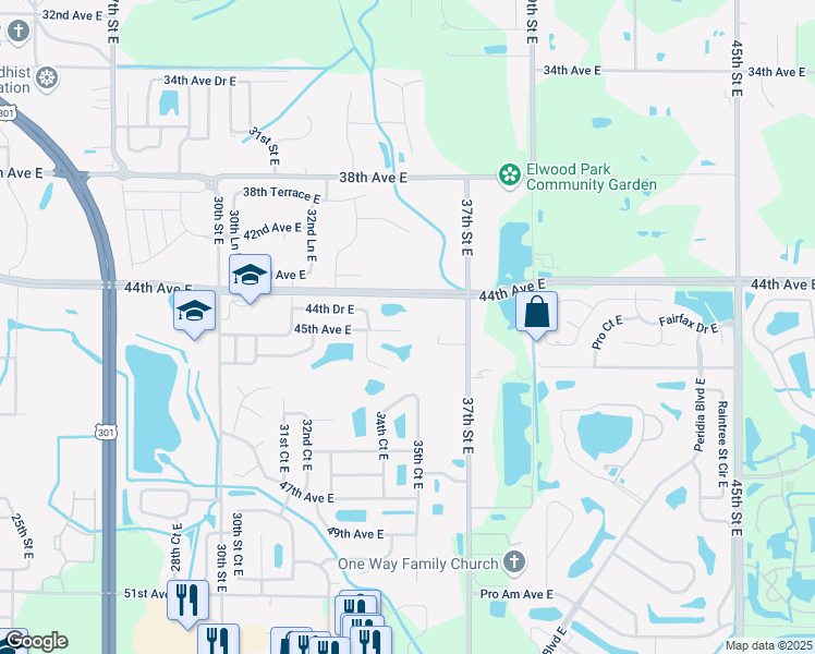 map of restaurants, bars, coffee shops, grocery stores, and more near 3331 45th Avenue East in Bradenton