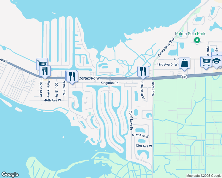 map of restaurants, bars, coffee shops, grocery stores, and more near 9115 Nassau Road in Bradenton