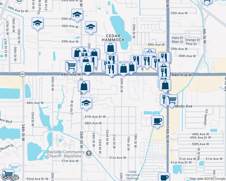 map of restaurants, bars, coffee shops, grocery stores, and more near 4515 26th Street West in Bradenton
