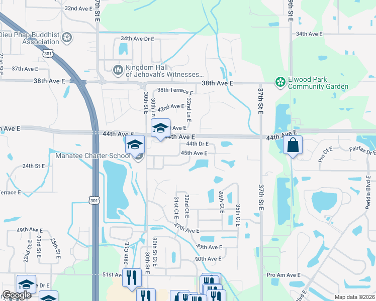 map of restaurants, bars, coffee shops, grocery stores, and more near 3211 45th Avenue East in Bradenton