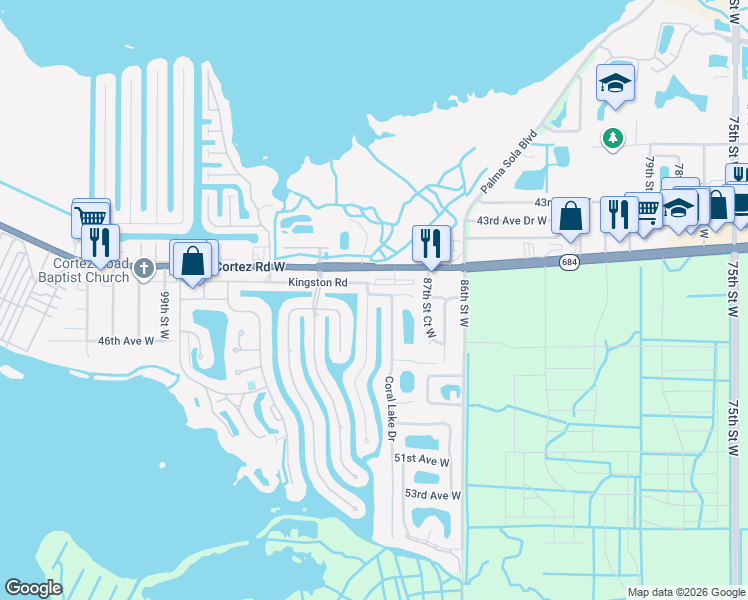 map of restaurants, bars, coffee shops, grocery stores, and more near 4420 Mangrove Point Road in Bradenton