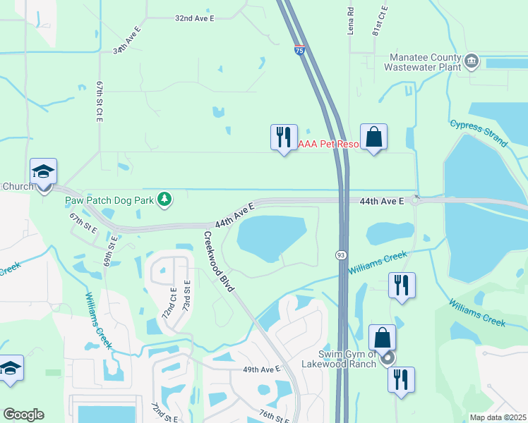 map of restaurants, bars, coffee shops, grocery stores, and more near 7685 Ridgelake Circle in Bradenton