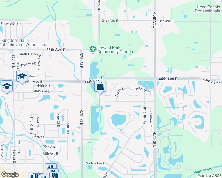 map of restaurants, bars, coffee shops, grocery stores, and more near 4025 Dover Drive East in Bradenton