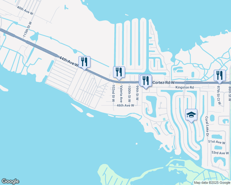 map of restaurants, bars, coffee shops, grocery stores, and more near 4424 102nd Street West in Bradenton