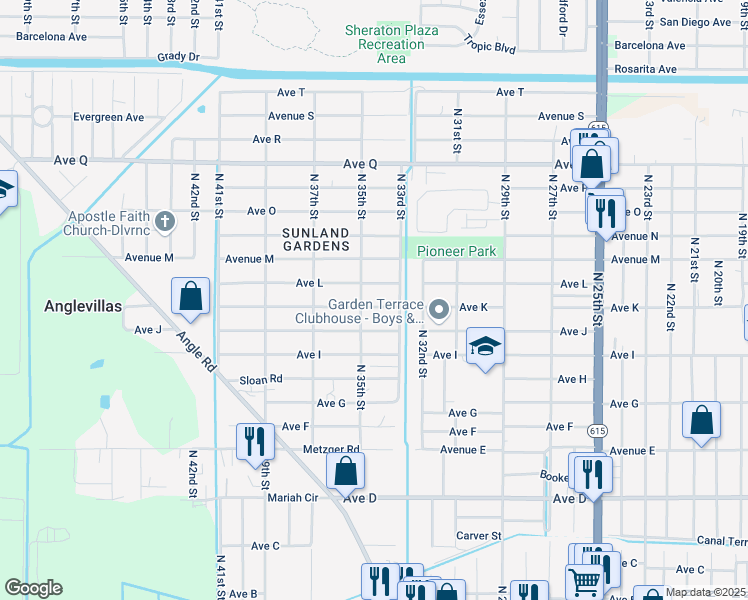 map of restaurants, bars, coffee shops, grocery stores, and more near 3400 Avenue K in Fort Pierce