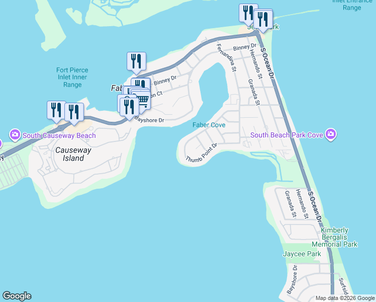 map of restaurants, bars, coffee shops, grocery stores, and more near 1602 Thumb Point Drive in Fort Pierce