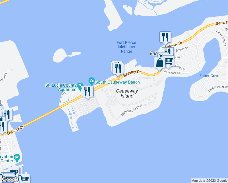 map of restaurants, bars, coffee shops, grocery stores, and more near 7 Harbour Isle Drive West in Fort Pierce