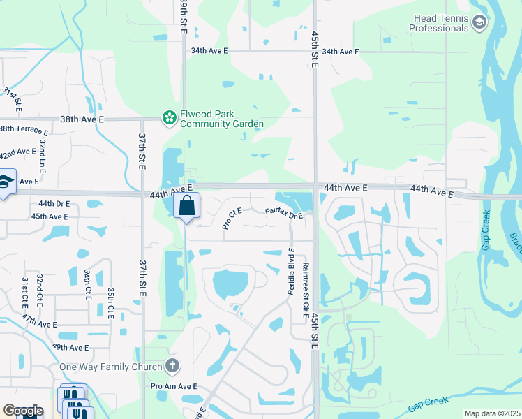 map of restaurants, bars, coffee shops, grocery stores, and more near 4223 Fairfax Drive East in Bradenton