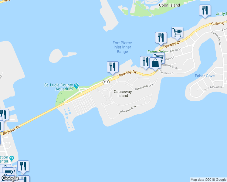 map of restaurants, bars, coffee shops, grocery stores, and more near 17 Harbour Isle in Fort Pierce