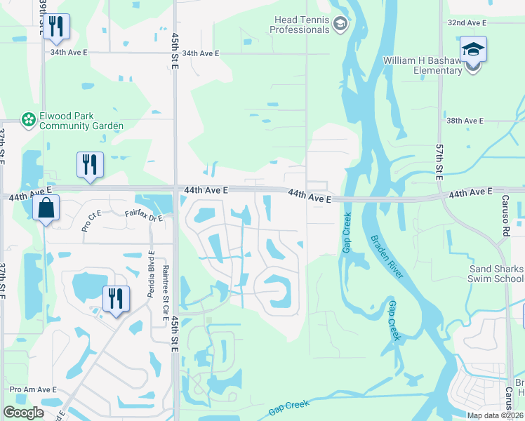 map of restaurants, bars, coffee shops, grocery stores, and more near 4427 Useppa Drive in Bradenton