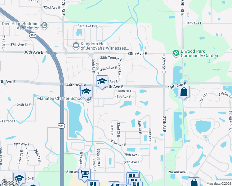 map of restaurants, bars, coffee shops, grocery stores, and more near 3211 45th Avenue East in Bradenton