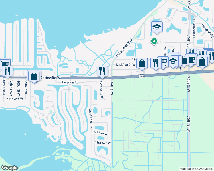 map of restaurants, bars, coffee shops, grocery stores, and more near 8608 44th Avenue Drive West in Bradenton
