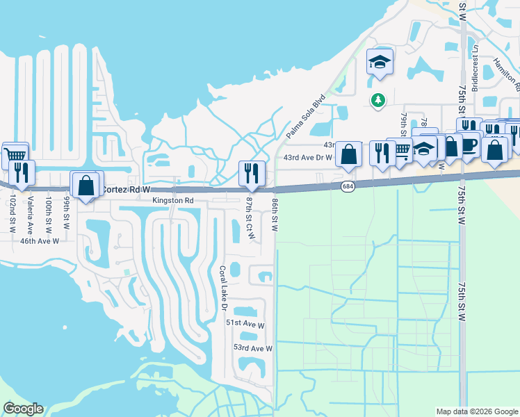 map of restaurants, bars, coffee shops, grocery stores, and more near 8712 44th Avenue Drive West in Bradenton