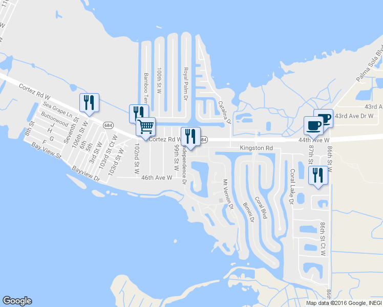 map of restaurants, bars, coffee shops, grocery stores, and more near 4431 Independence Drive in Bradenton