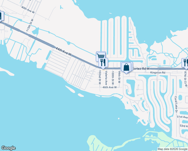 map of restaurants, bars, coffee shops, grocery stores, and more near 4424 102nd Street West in Bradenton