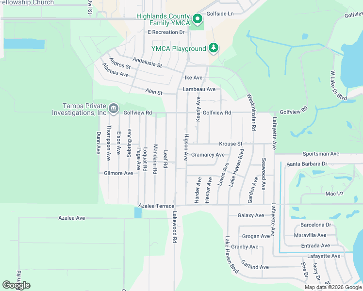 map of restaurants, bars, coffee shops, grocery stores, and more near 4100 Lakewood Road in Sebring