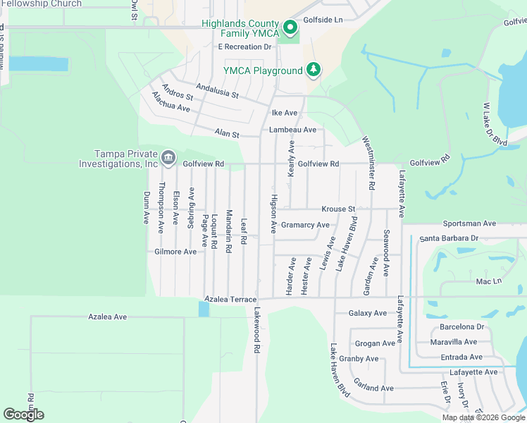 map of restaurants, bars, coffee shops, grocery stores, and more near 4100 Lakewood Road in Sebring