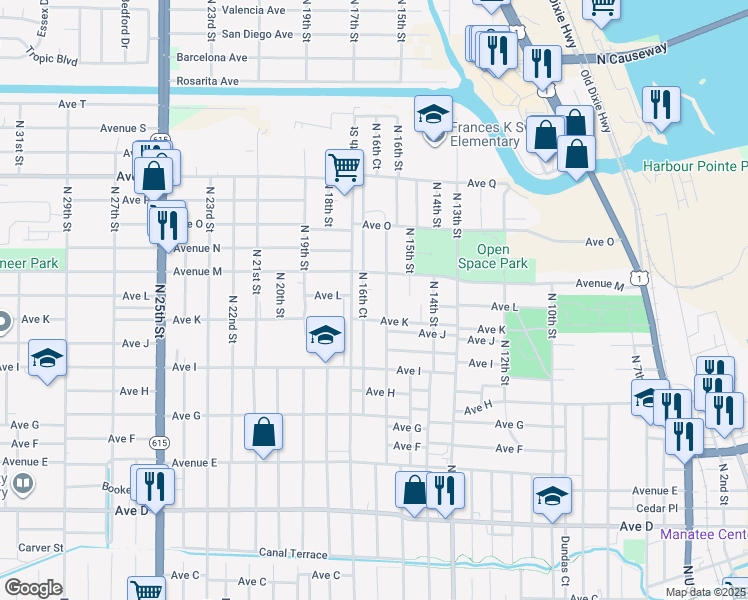 map of restaurants, bars, coffee shops, grocery stores, and more near 1202 North 16th Street in Fort Pierce