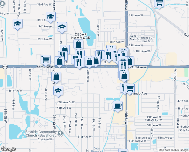 map of restaurants, bars, coffee shops, grocery stores, and more near 4413a 19th Street Circle West in Bradenton