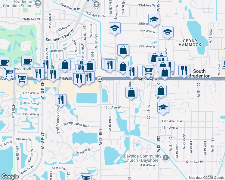 map of restaurants, bars, coffee shops, grocery stores, and more near 4515 Calm Harbor Street in Bradenton
