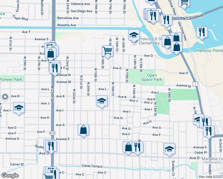 map of restaurants, bars, coffee shops, grocery stores, and more near 1204 North 17th Street in Fort Pierce