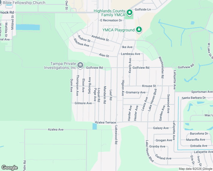 map of restaurants, bars, coffee shops, grocery stores, and more near 4123 Leaf Road in Sebring