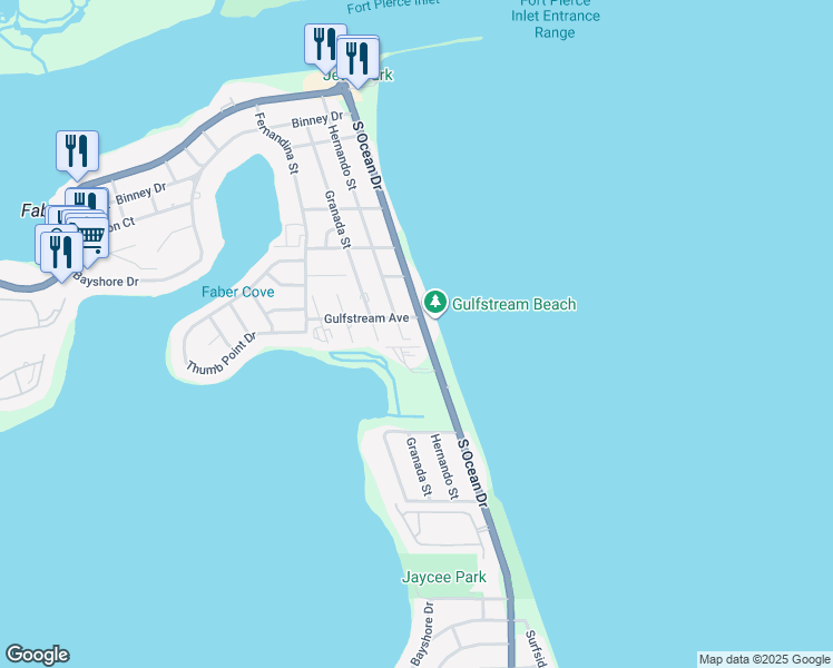 map of restaurants, bars, coffee shops, grocery stores, and more near 801 South Ocean Drive in Fort Pierce