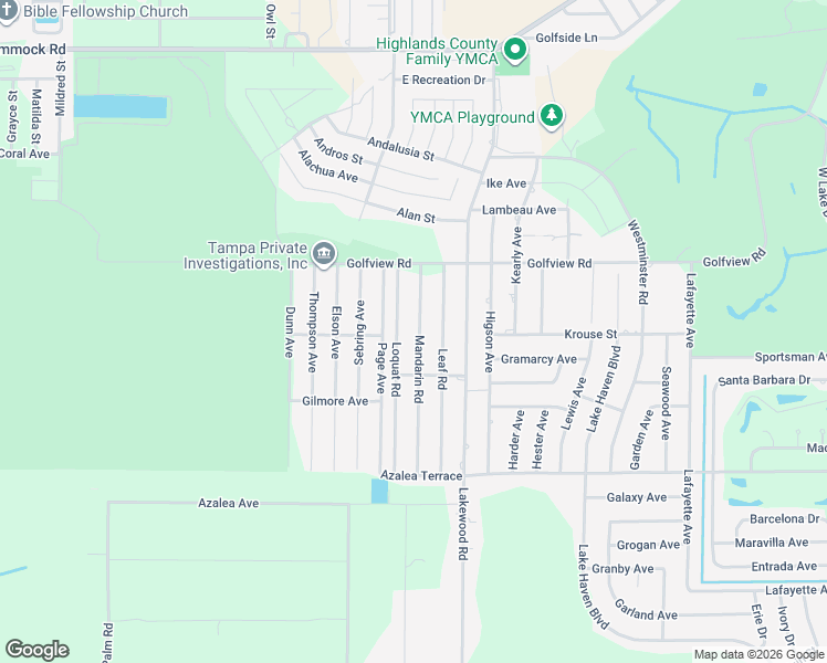 map of restaurants, bars, coffee shops, grocery stores, and more near 4123 Leaf Road in Sebring