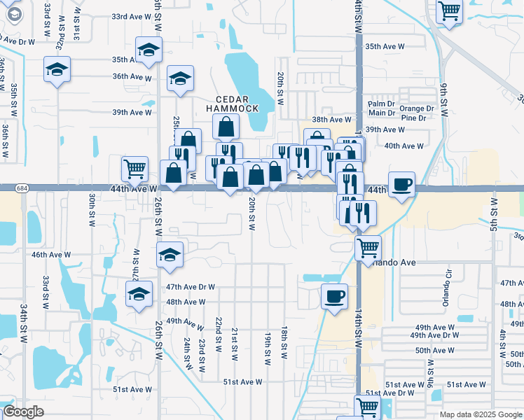 map of restaurants, bars, coffee shops, grocery stores, and more near 4413a 19th Street Circle West in Bradenton
