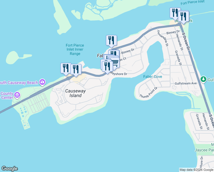 map of restaurants, bars, coffee shops, grocery stores, and more near 3 Harbour Isle Drive East in Fort Pierce