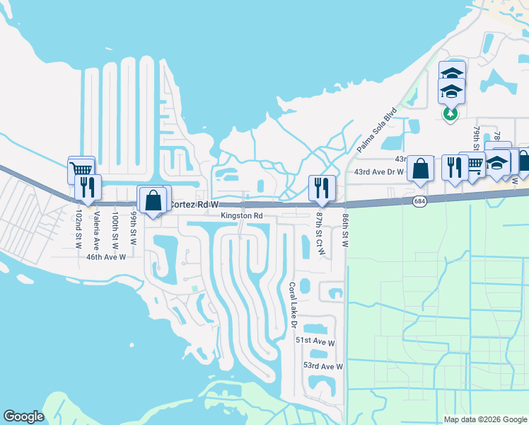 map of restaurants, bars, coffee shops, grocery stores, and more near 9007 Kingston Road in Bradenton