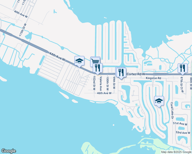 map of restaurants, bars, coffee shops, grocery stores, and more near 10350 Cortez Road West in Bradenton