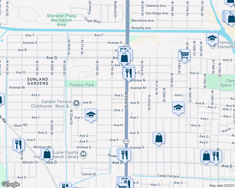 map of restaurants, bars, coffee shops, grocery stores, and more near 2510 Avenue L in Fort Pierce