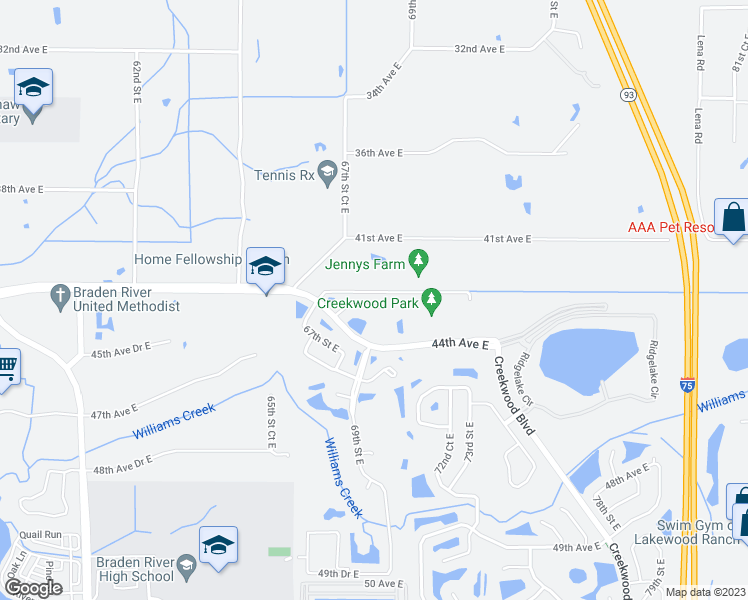 map of restaurants, bars, coffee shops, grocery stores, and more near 6839 44th Terrace East in Bradenton
