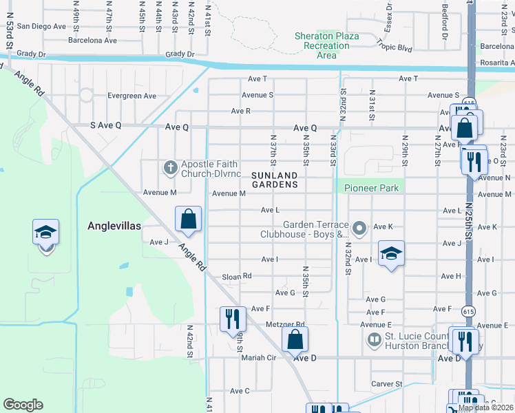 map of restaurants, bars, coffee shops, grocery stores, and more near 3703 Avenue M in Fort Pierce