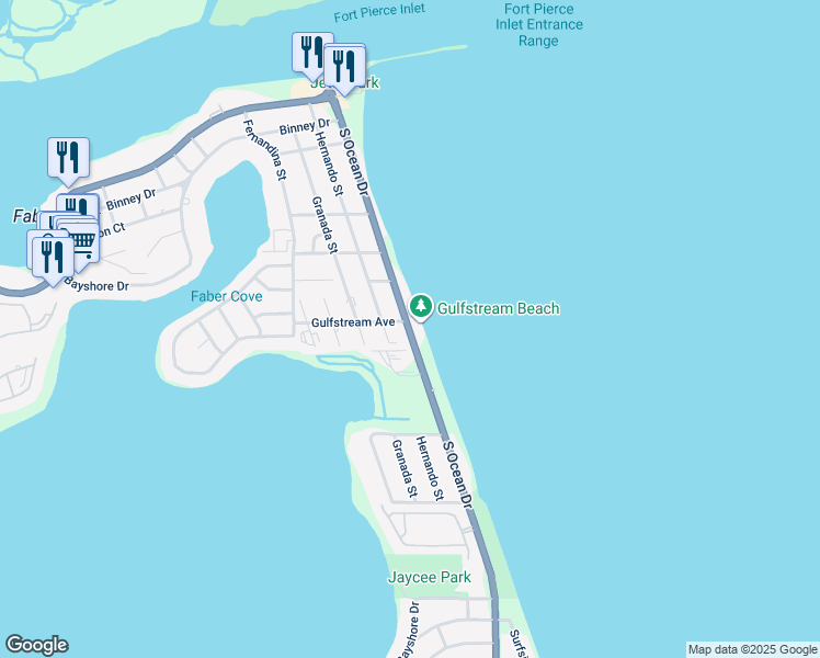 map of restaurants, bars, coffee shops, grocery stores, and more near 614 South Ocean Drive in Fort Pierce