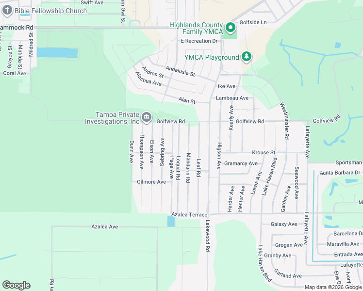 map of restaurants, bars, coffee shops, grocery stores, and more near 4001 Loquat Road in Sebring
