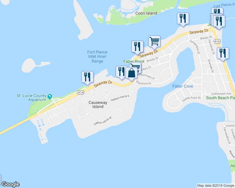map of restaurants, bars, coffee shops, grocery stores, and more near 2 Harbour Isle Drive East in Fort Pierce