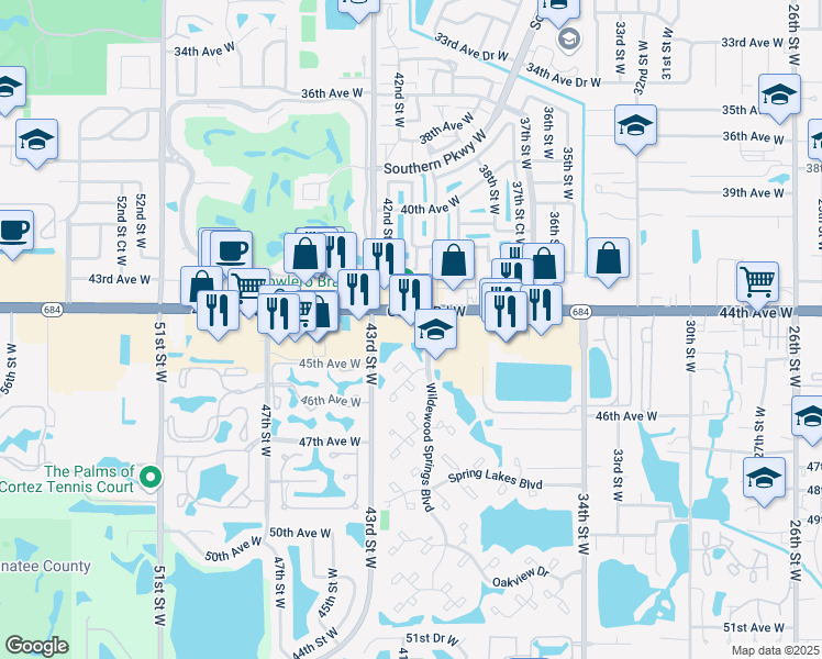map of restaurants, bars, coffee shops, grocery stores, and more near 3903 Cortez Road West in Bradenton