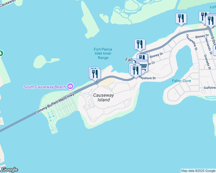 map of restaurants, bars, coffee shops, grocery stores, and more near 835 Seaway Drive in Fort Pierce