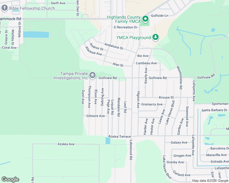 map of restaurants, bars, coffee shops, grocery stores, and more near 4001 Loquat Road in Sebring