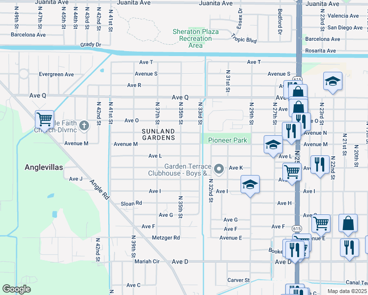 map of restaurants, bars, coffee shops, grocery stores, and more near 3401 Avenue M in Fort Pierce