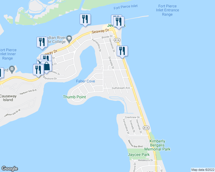 map of restaurants, bars, coffee shops, grocery stores, and more near 1616 Bahia Avenue in Fort Pierce