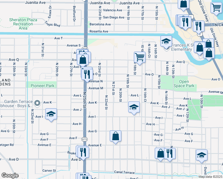 map of restaurants, bars, coffee shops, grocery stores, and more near 1323 North 21st Street in Fort Pierce