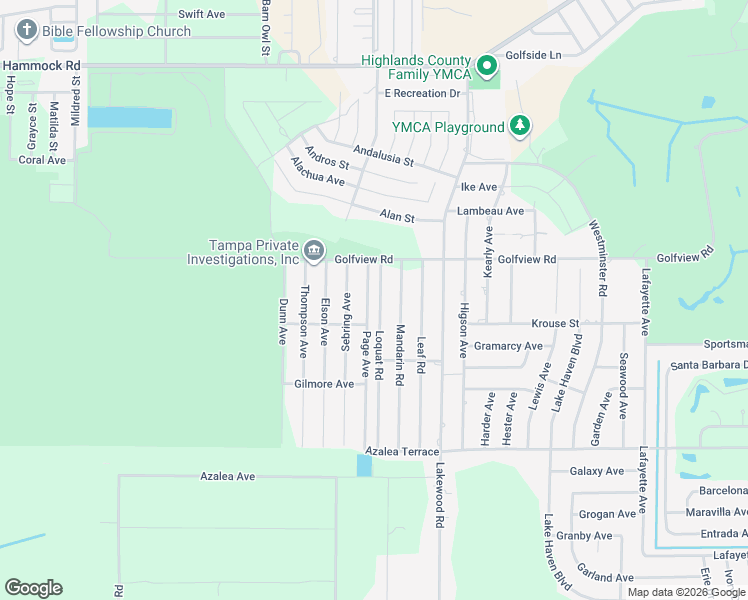 map of restaurants, bars, coffee shops, grocery stores, and more near 4001 Loquat Road in Sebring