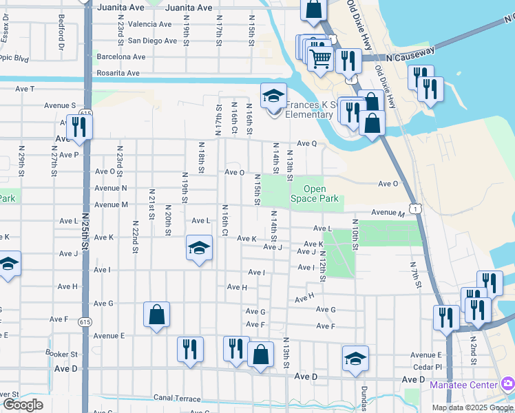 map of restaurants, bars, coffee shops, grocery stores, and more near 1398 North 15th Street in Fort Pierce